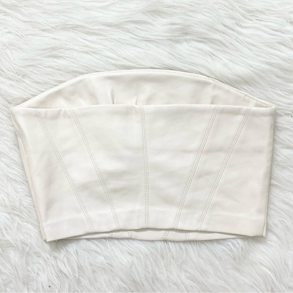 ZARA Faux Leather Cream Crop Top - Picture 2 of 6
